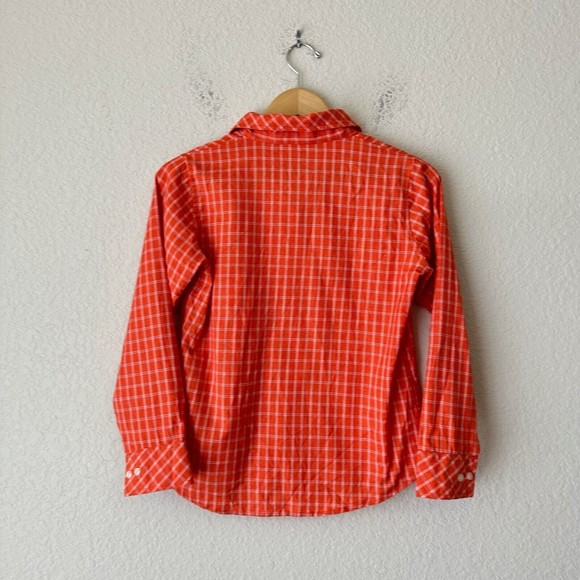 NWOT KEMI TELFORD Knit Orange Plaid Button-Down Shirt - Picture 4 of 9